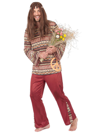 Disfarce hippie em bordeaux para homem