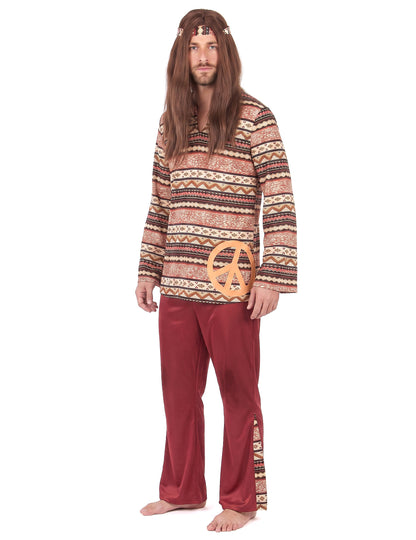 Disfarce hippie em bordeaux para homem