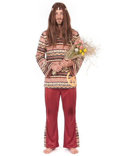Disfarce hippie em bordeaux para homem