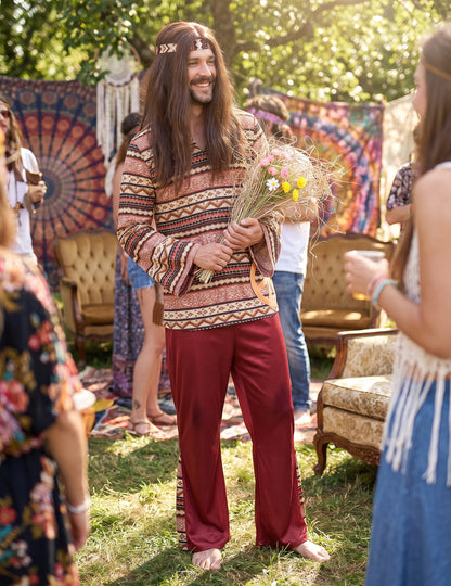 Disfarce hippie em bordeaux para homem
