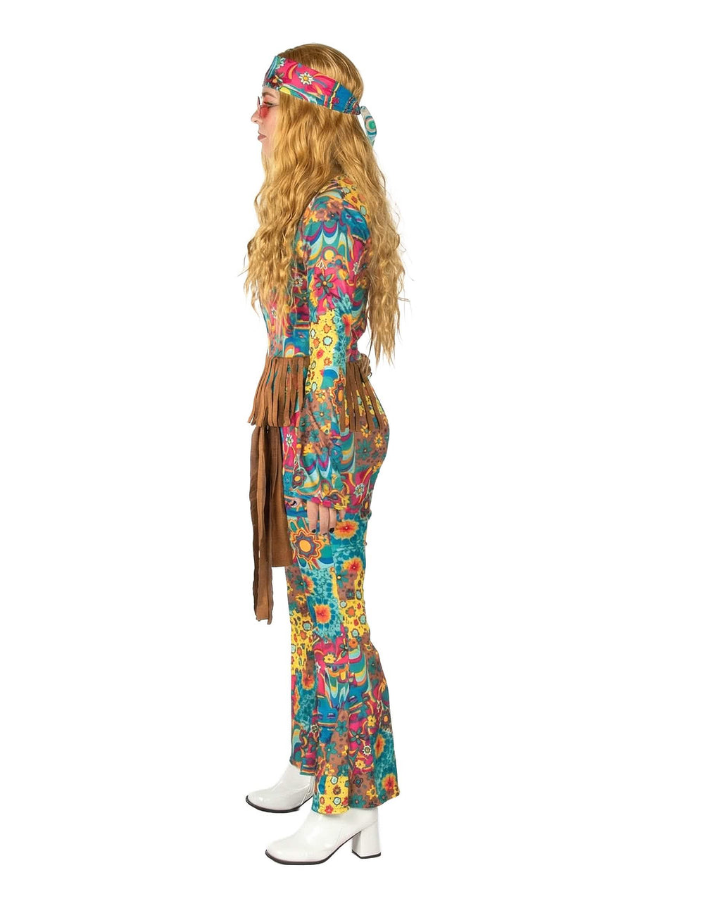 Vista de perfil do disfarce hippie col v mulher