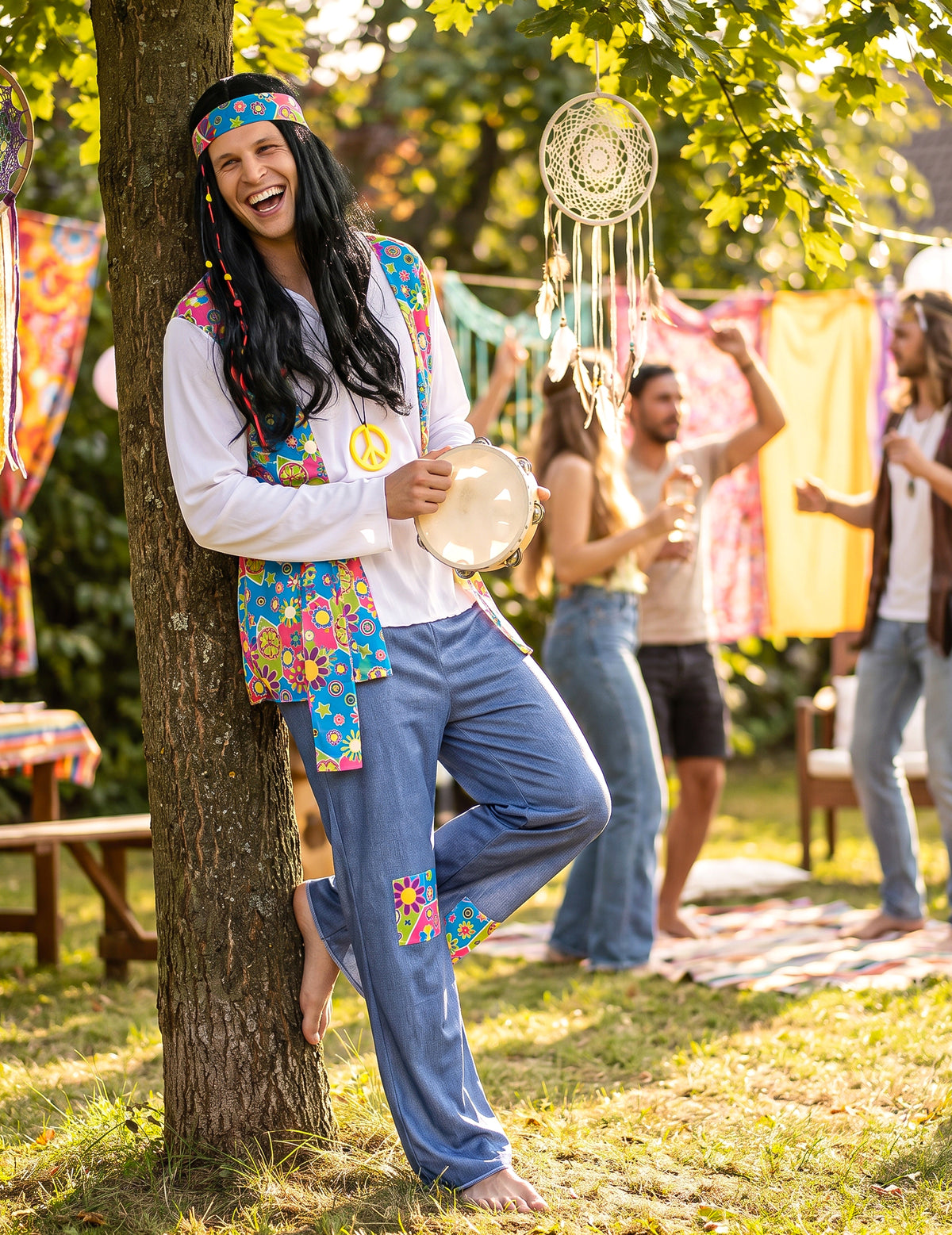 Disfarce de hippie homem efeito ganga