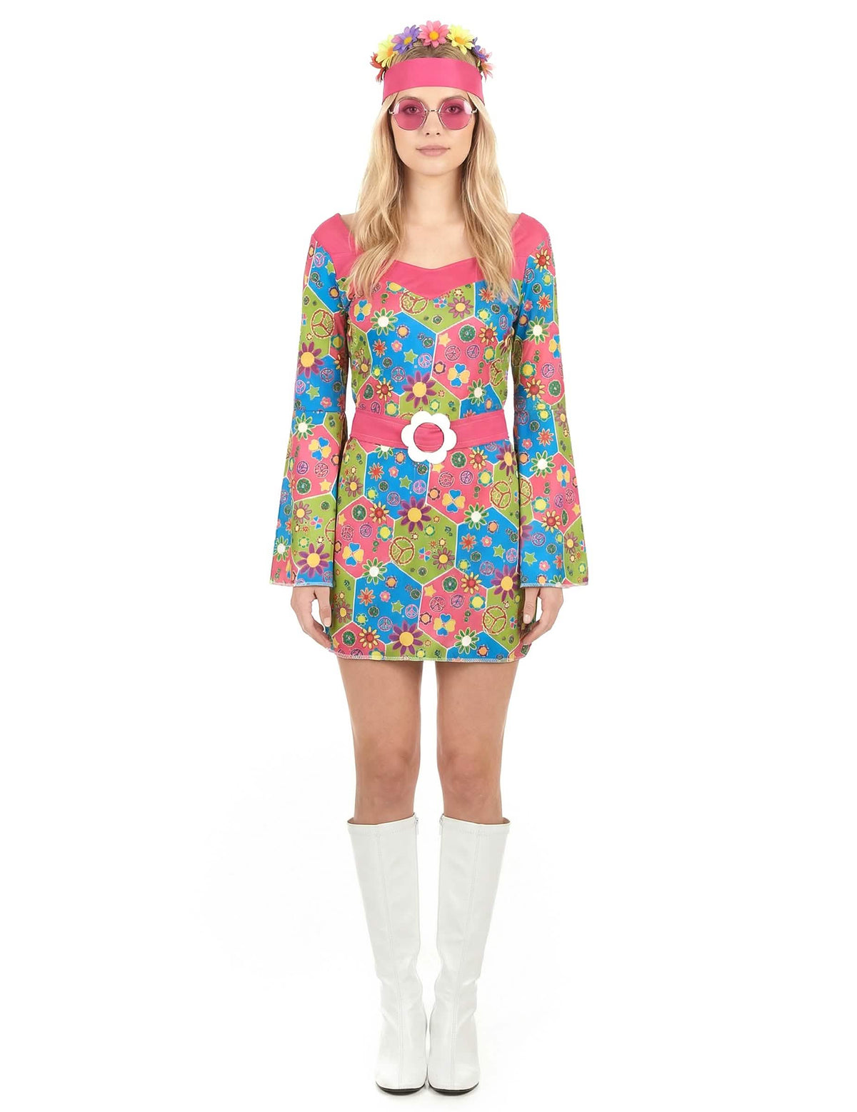 Vista frontal do fato hippie com flores