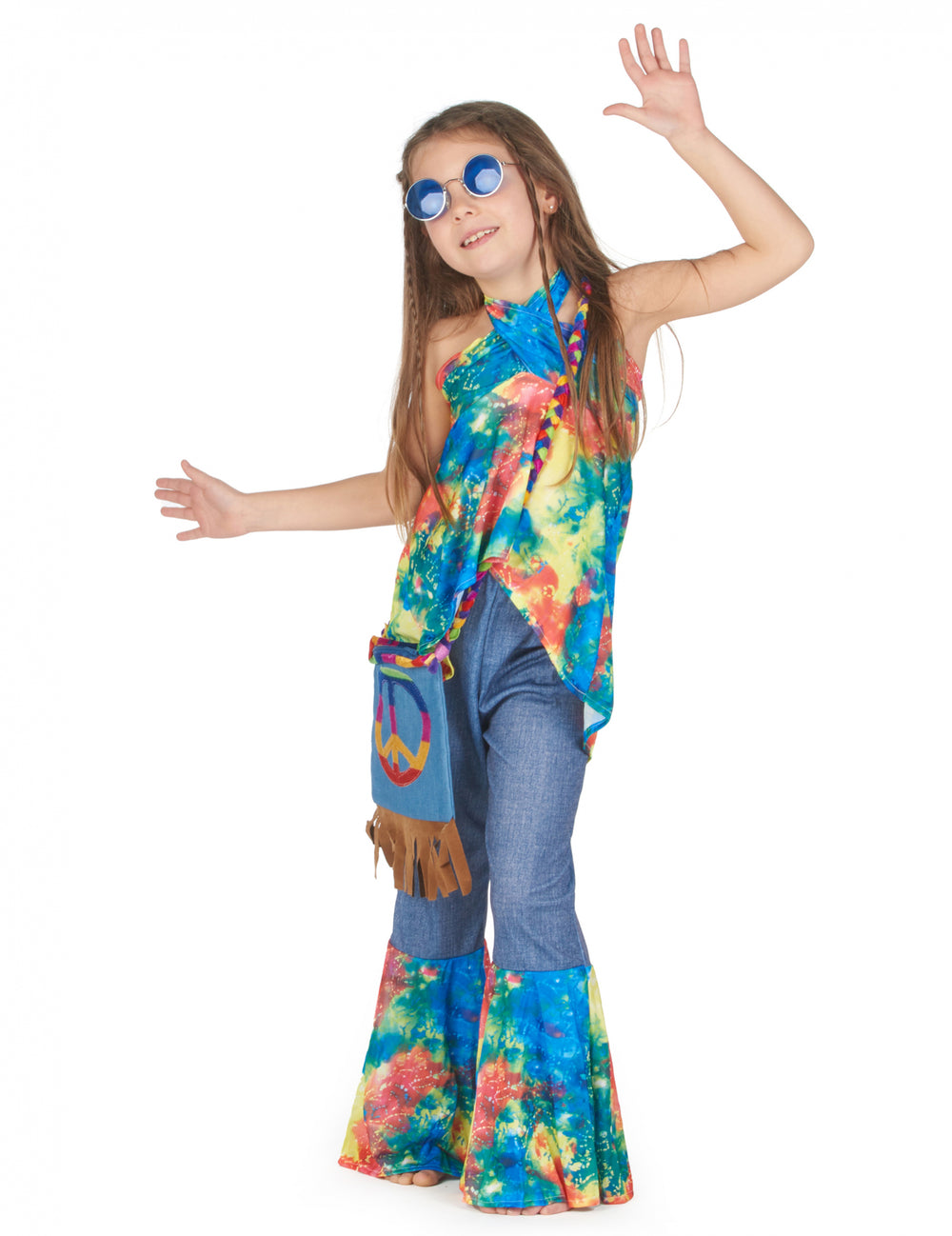 Vue de face du déguisement hippie pour fille