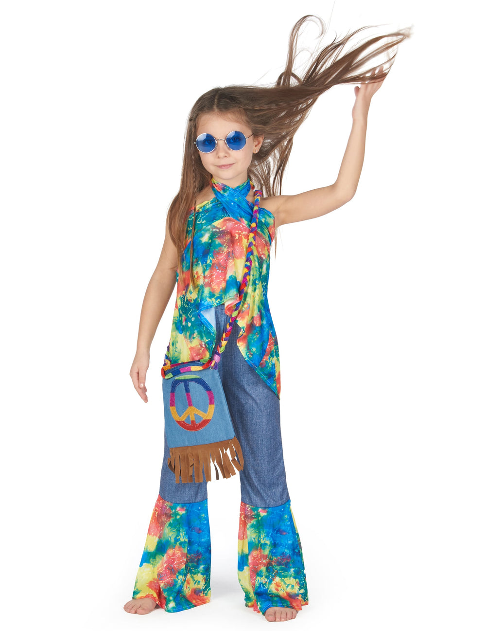 Sacoche à franges avec symbole peace and love du déguisement hippie pour fille