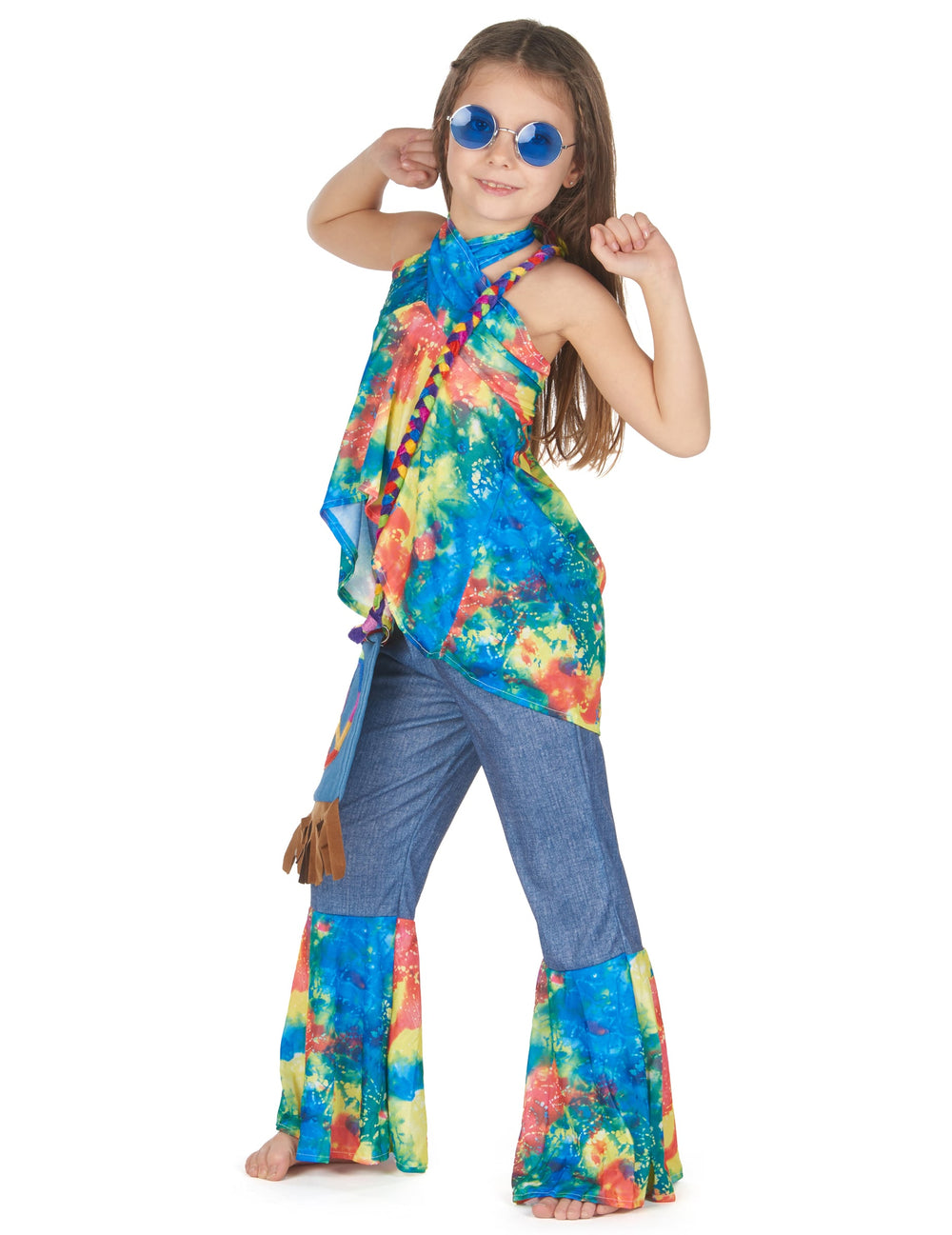 Vue d'ensemble en pied du déguisement hippie pour fille