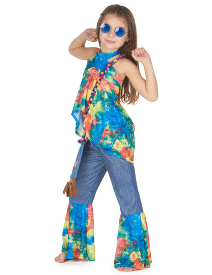 Vue d'ensemble en pied du déguisement hippie pour fille