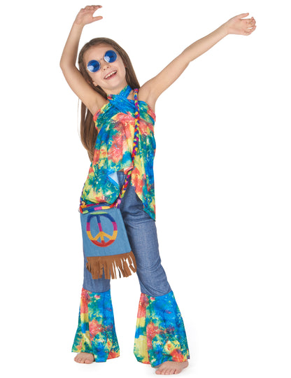 Vue d'ensemble bras levés du déguisement hippie pour fille