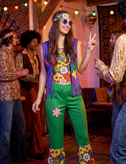 Disfarce hippie flower power mulher