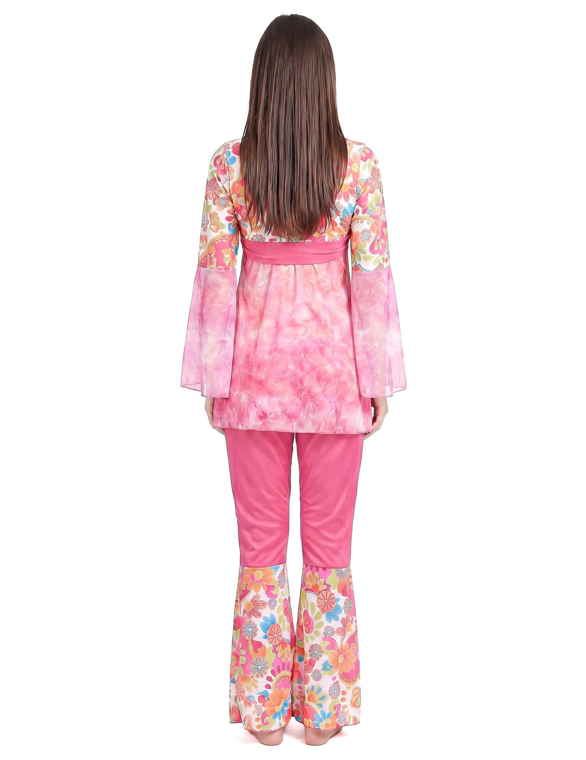 Disfarce de hippie flower power cor-de-rosa mulher