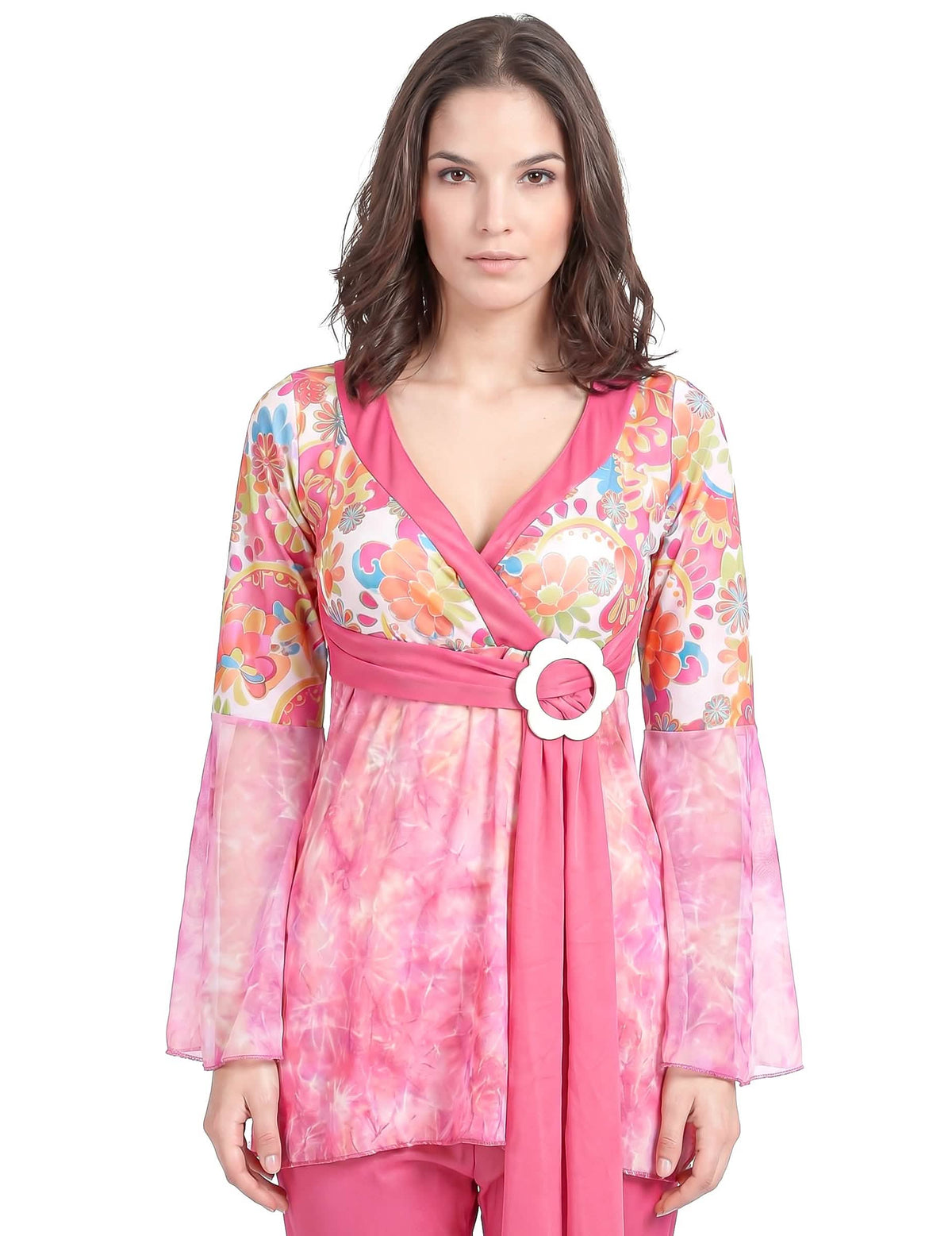 Disfarce de hippie flower power cor-de-rosa mulher