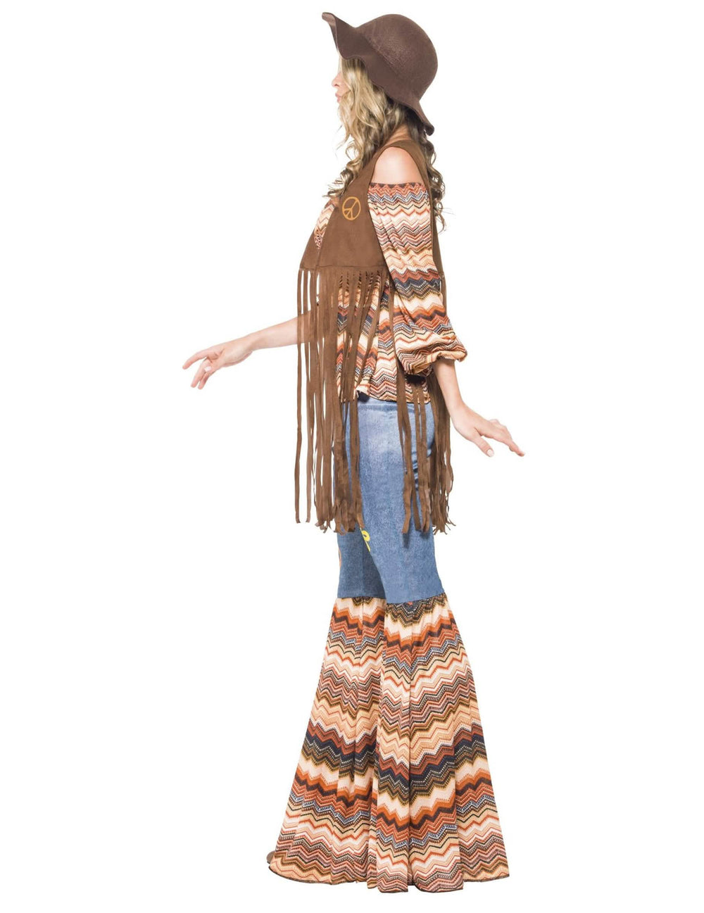 Vista de perfil do disfarce hippie Harmonia para mulher