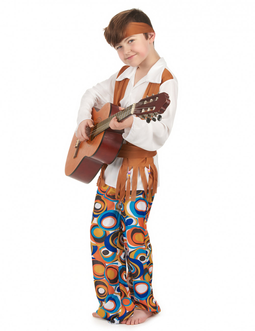 Enfant tenant une guitare du déguisement hippie pour garçon