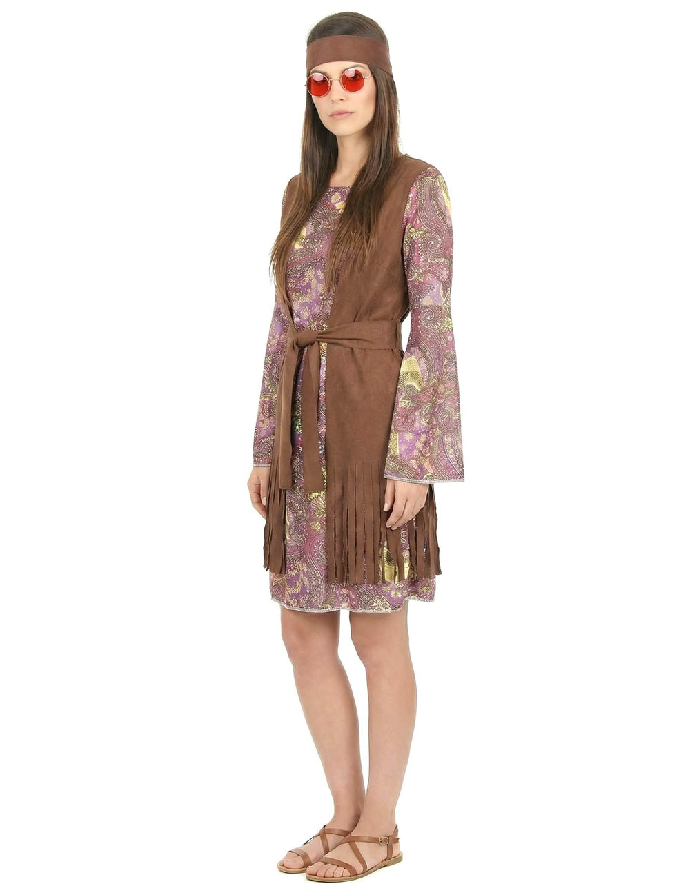Vista de perfil do disfarce hippie com padrão paisley para mulher