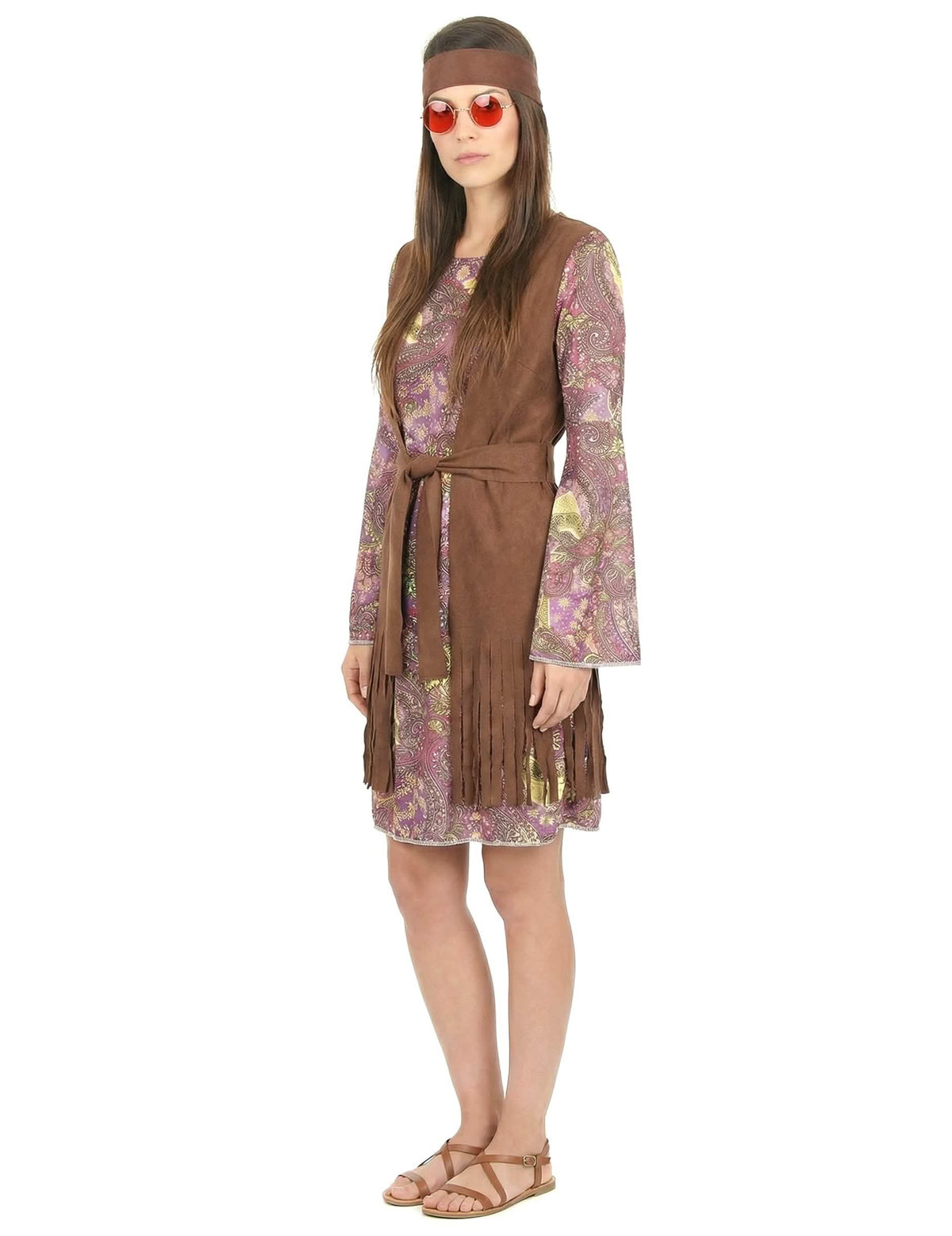 Vista de perfil do disfarce hippie com padrão paisley para mulher