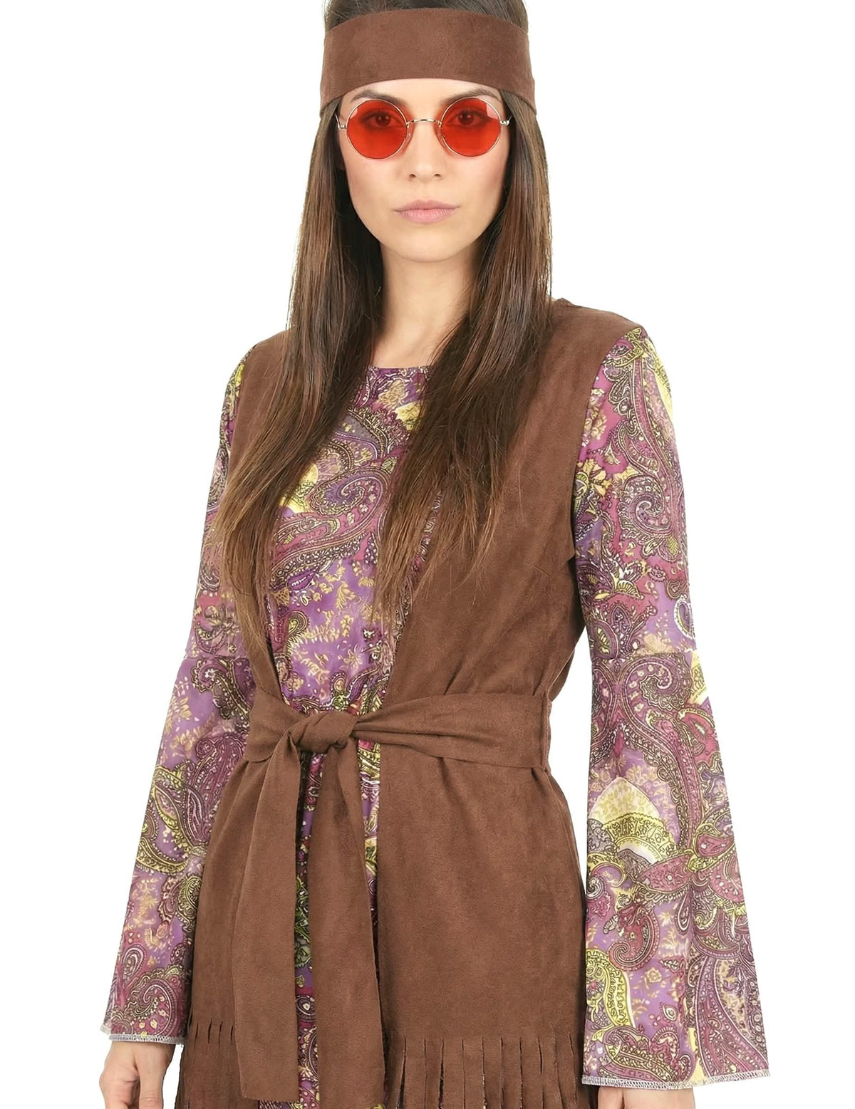 Close-up of the top of the hippie costume with paisley pattern