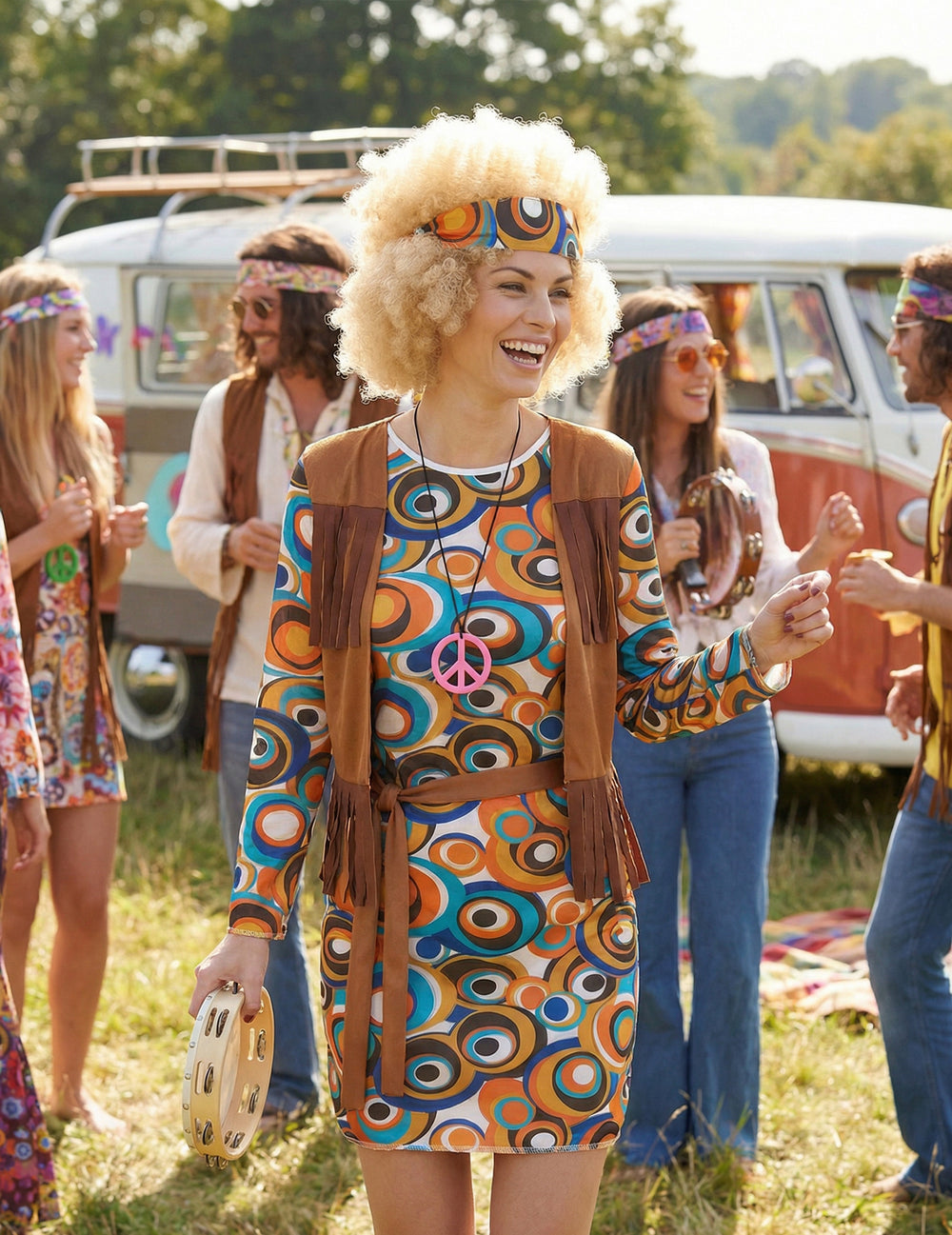Mise en situation du déguisement hippie motifs ronds