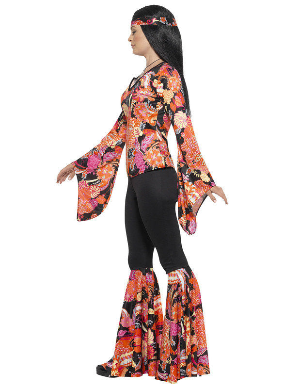 Disfarce hippie preto e colorido mulher