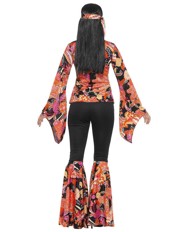 Disfarce hippie preto e colorido mulher