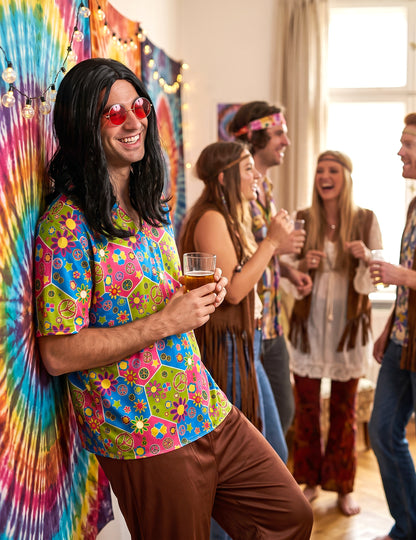 Disfarce de hippie homem calças à boca de sino