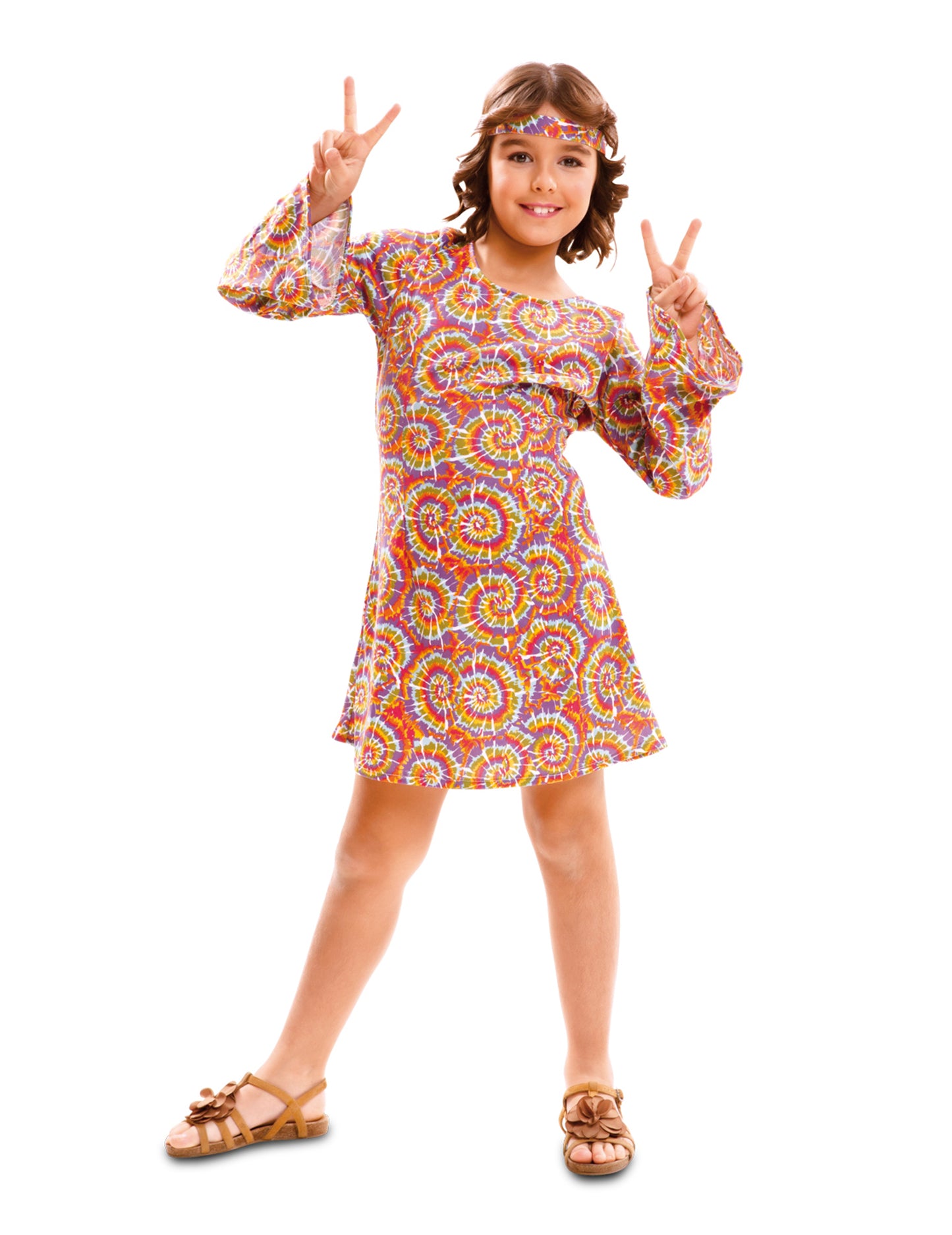Déguisement hippie psychédélique pour fille multicolore avec bandeau