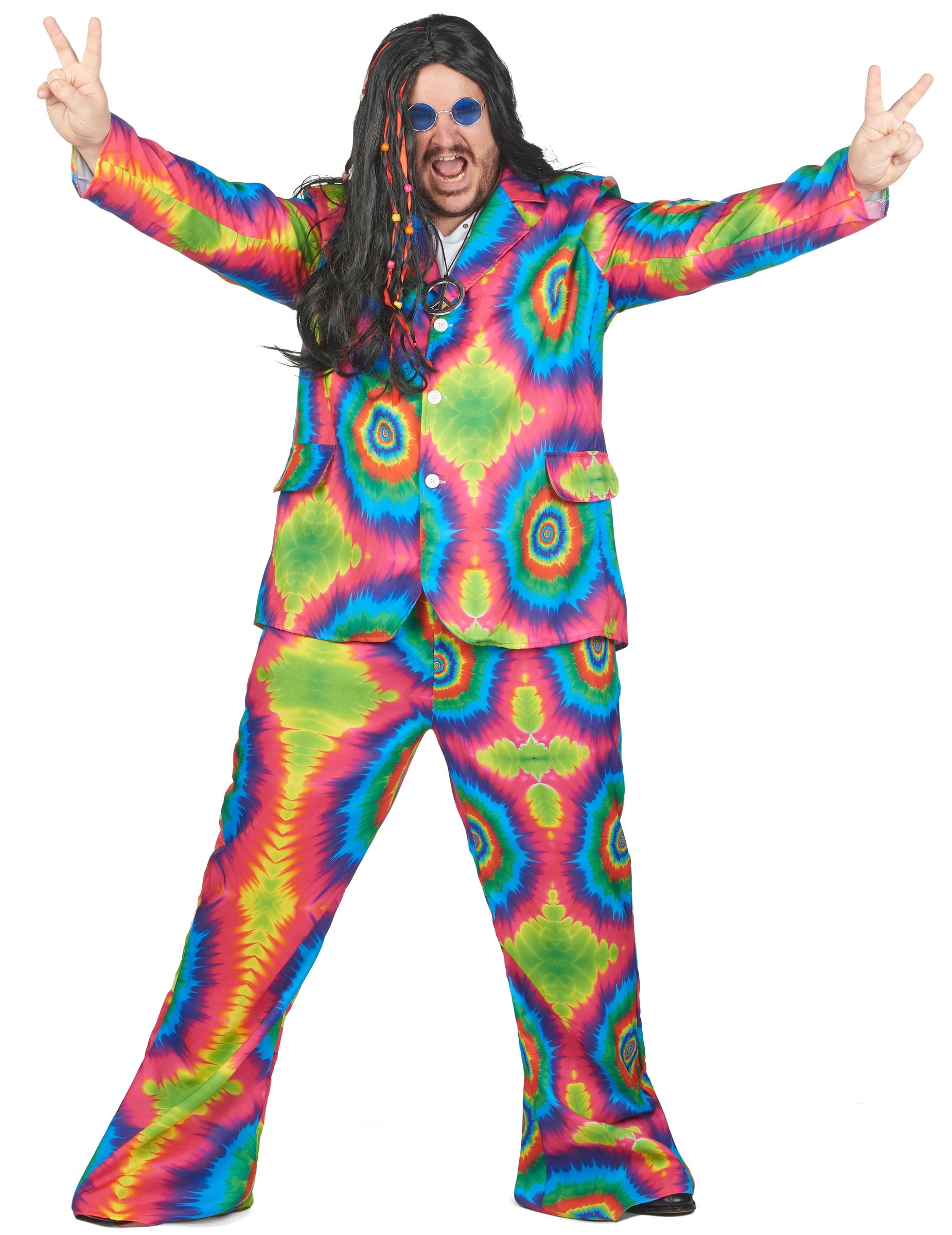 Vue de face du déguisement hippie psychédélique pour homme