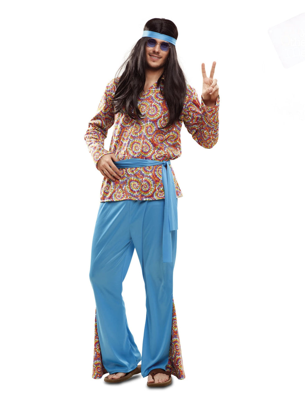 Déguisement hippie psychédélique pour homme multicolore et bleu