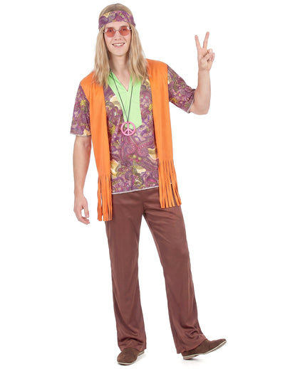 Disfarce hippie cor-de-rosa e castanho homem