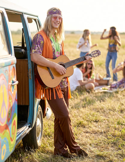 Disfarce hippie cor-de-rosa e castanho homem