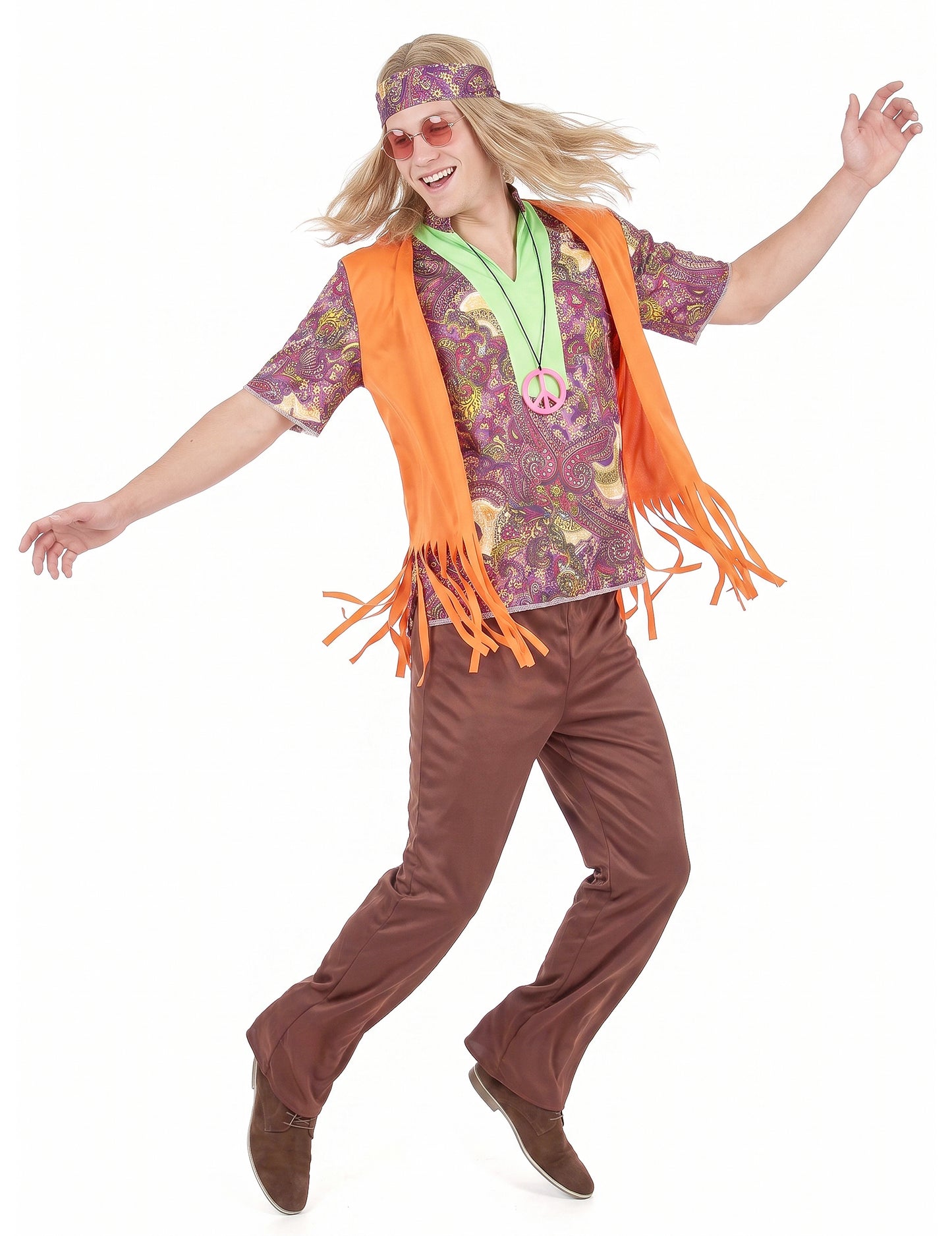 Disfarce hippie cor-de-rosa e castanho homem