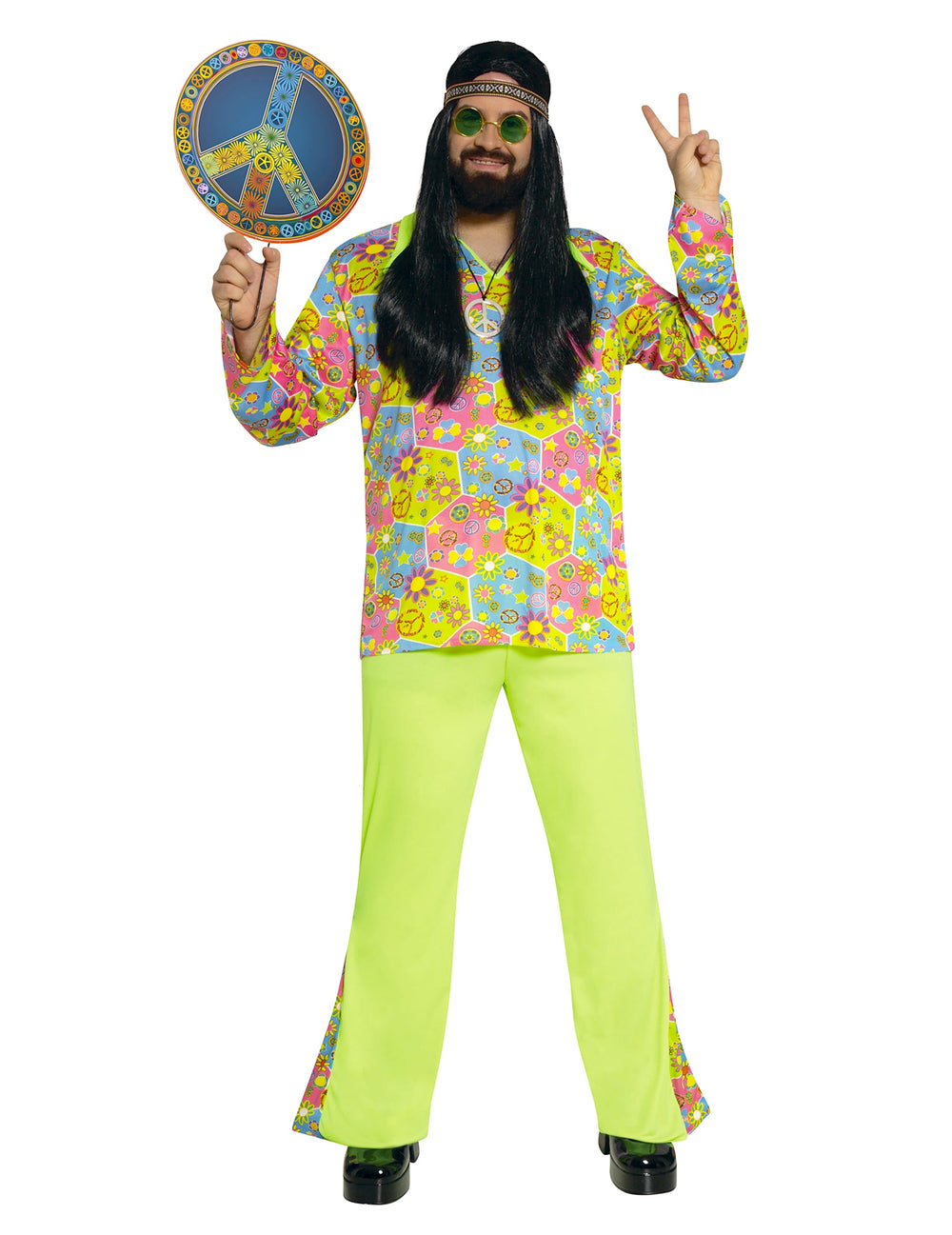 Vue de face du déguisement de hippie pour homme