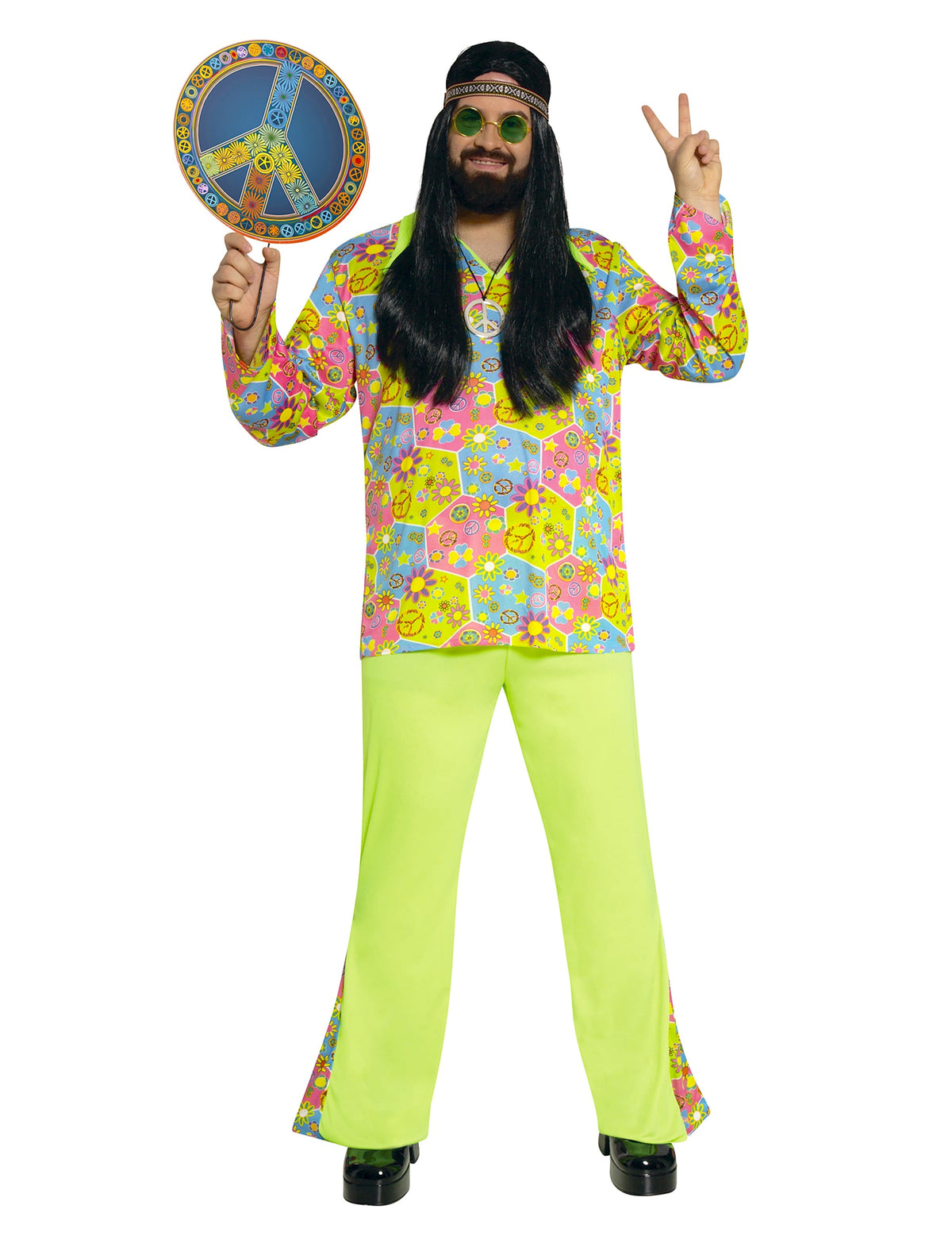 Vue de face du déguisement de hippie pour homme