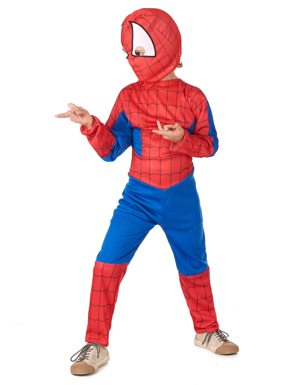 Vista de perfil do fato de homem-aranha