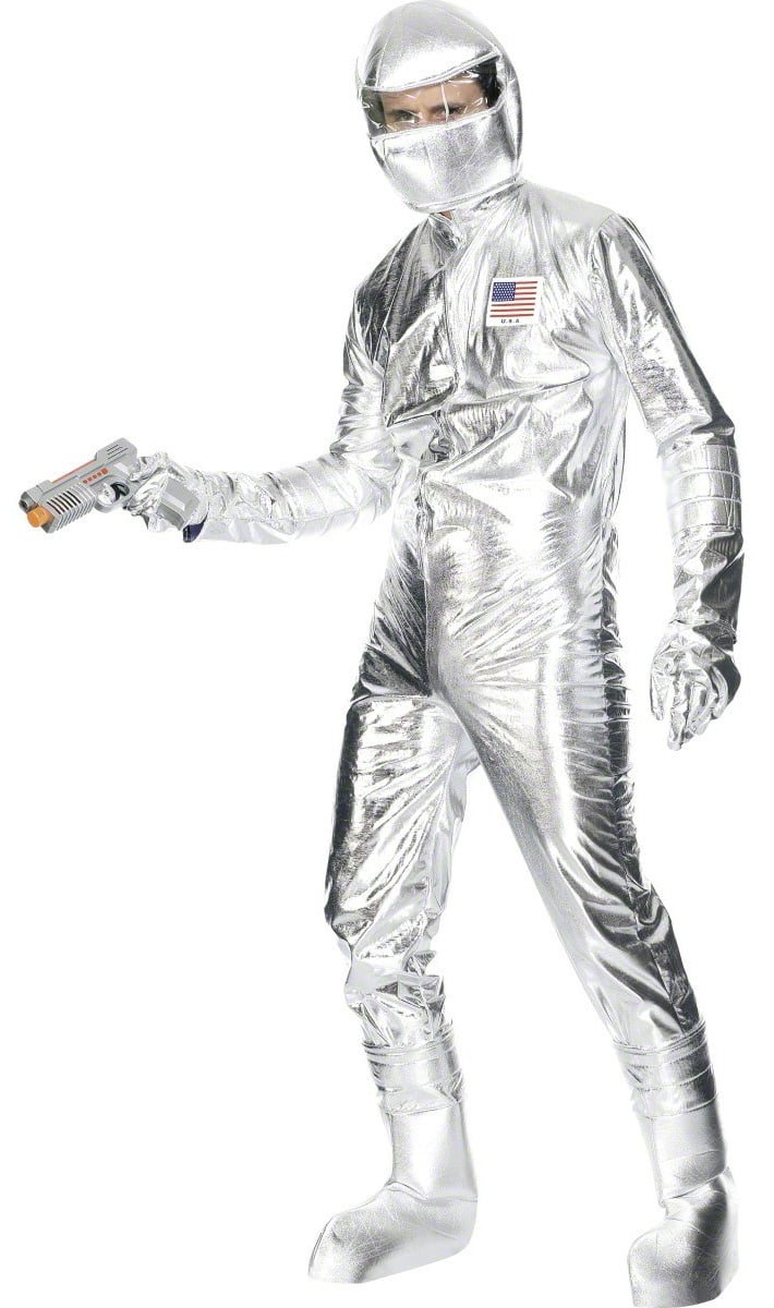 Déguisement homme de l'espace pour homme argenté brillant avec casque