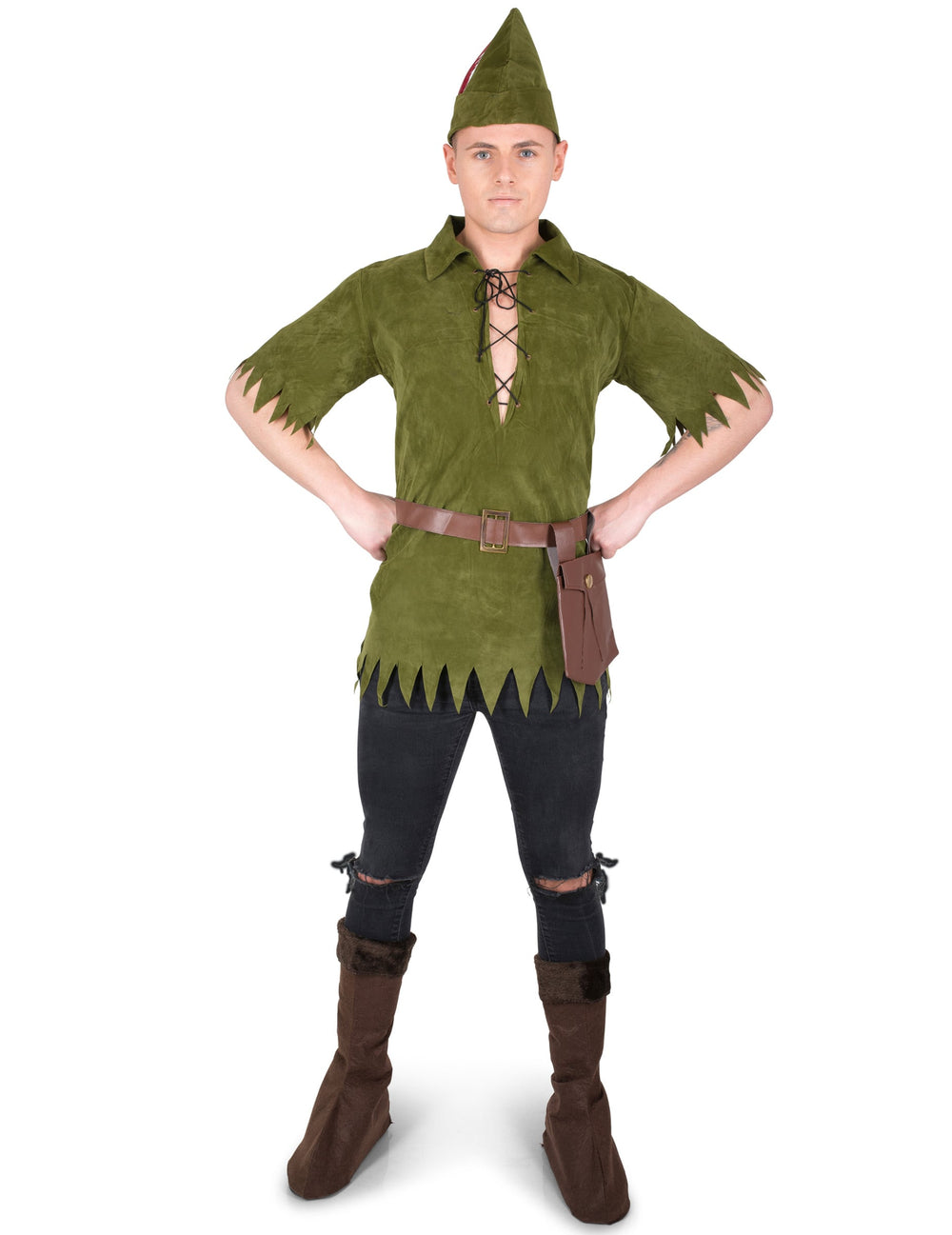 Déguisement d'homme des bois pour homme vert effet daim avec chapeau et ceinture