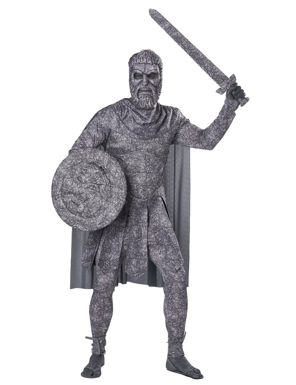 Déguisement homme pétrifié luxe pour adulte gris aspect pierre avec accessoires