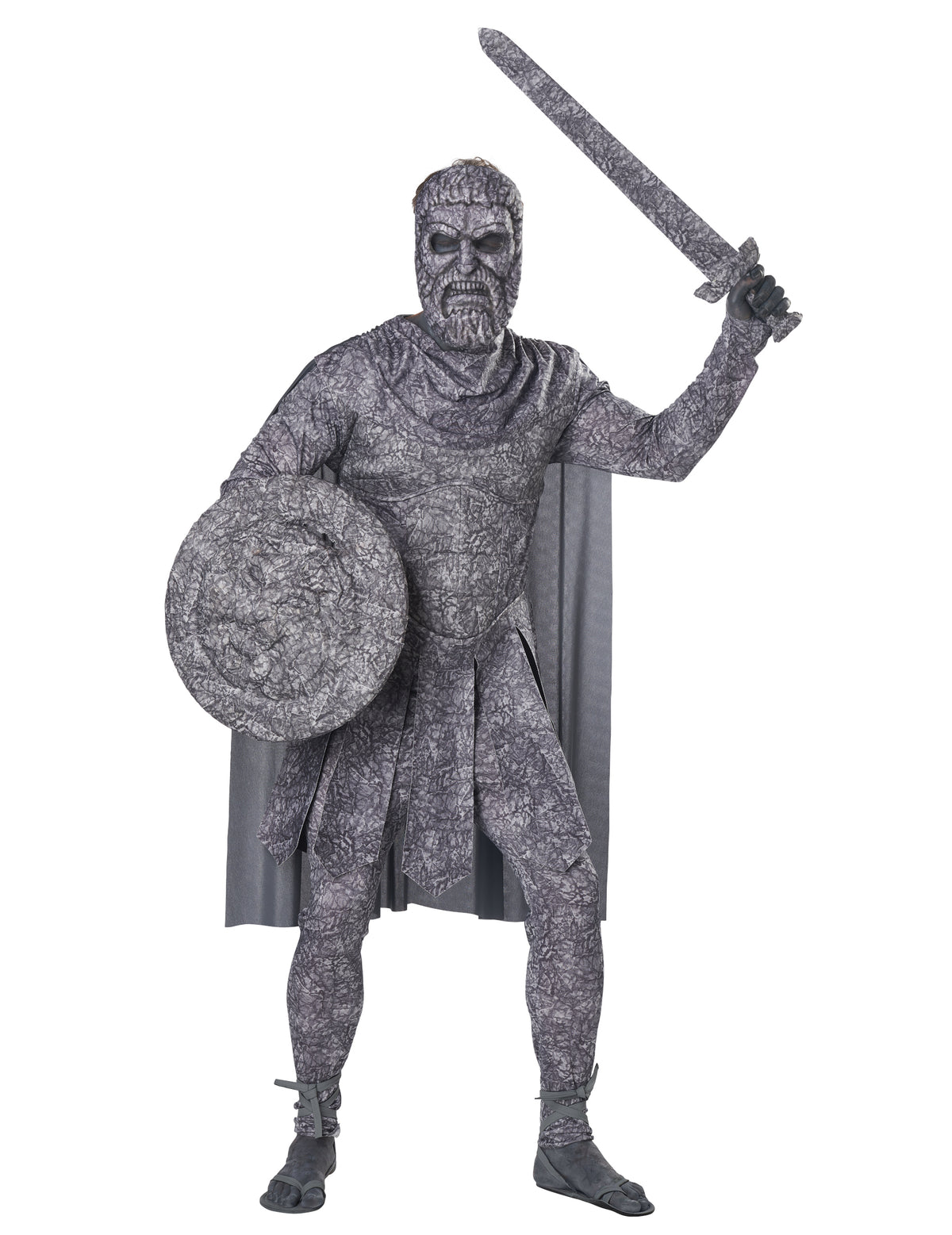 Déguisement homme pétrifié luxe pour adulte gris aspect pierre avec accessoires