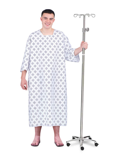 Vue de face avec porte-sérum du déguisement humoristique de patient pour adulte