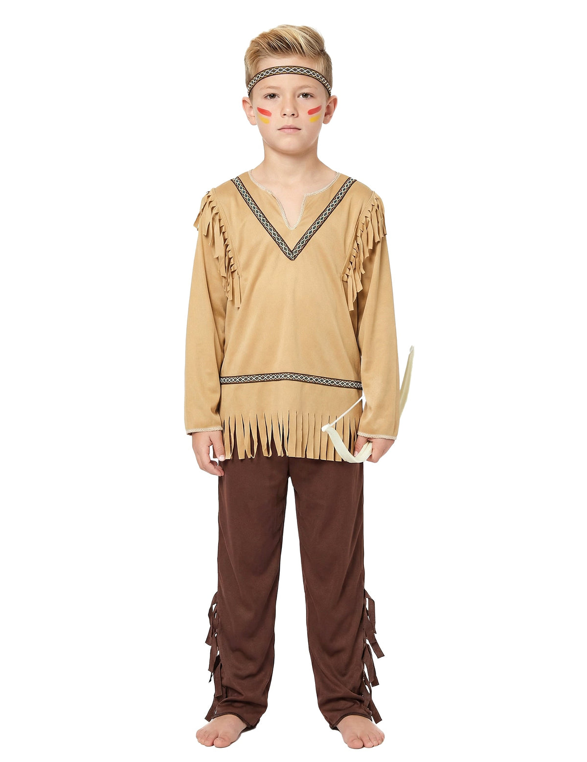 Vue de dos du déguisement indien franges et col V pour garçon