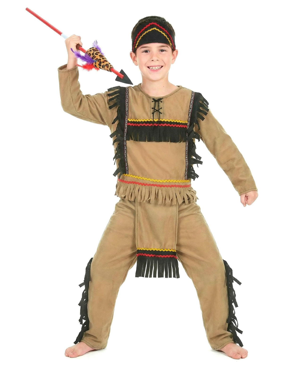 Déguisement indien pour garçon marron clair avec franges et bandeau