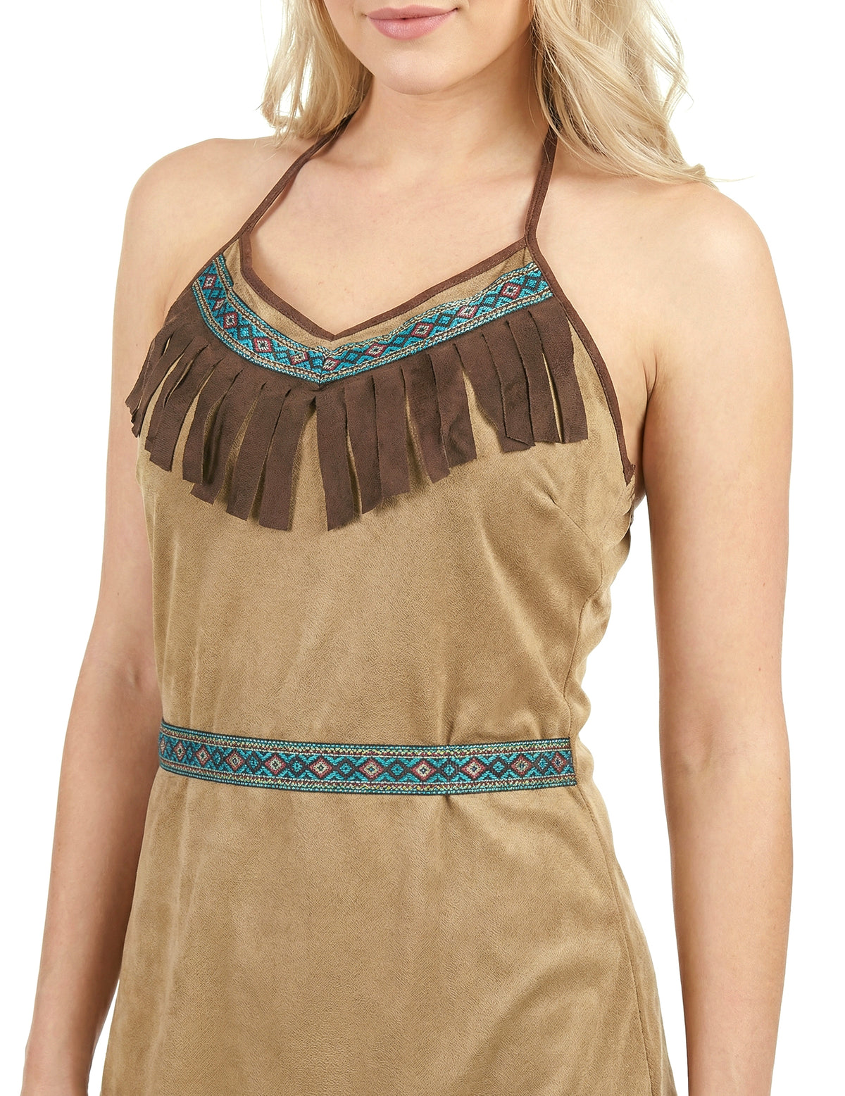 Détail des franges et des motifs du déguisement indienne
