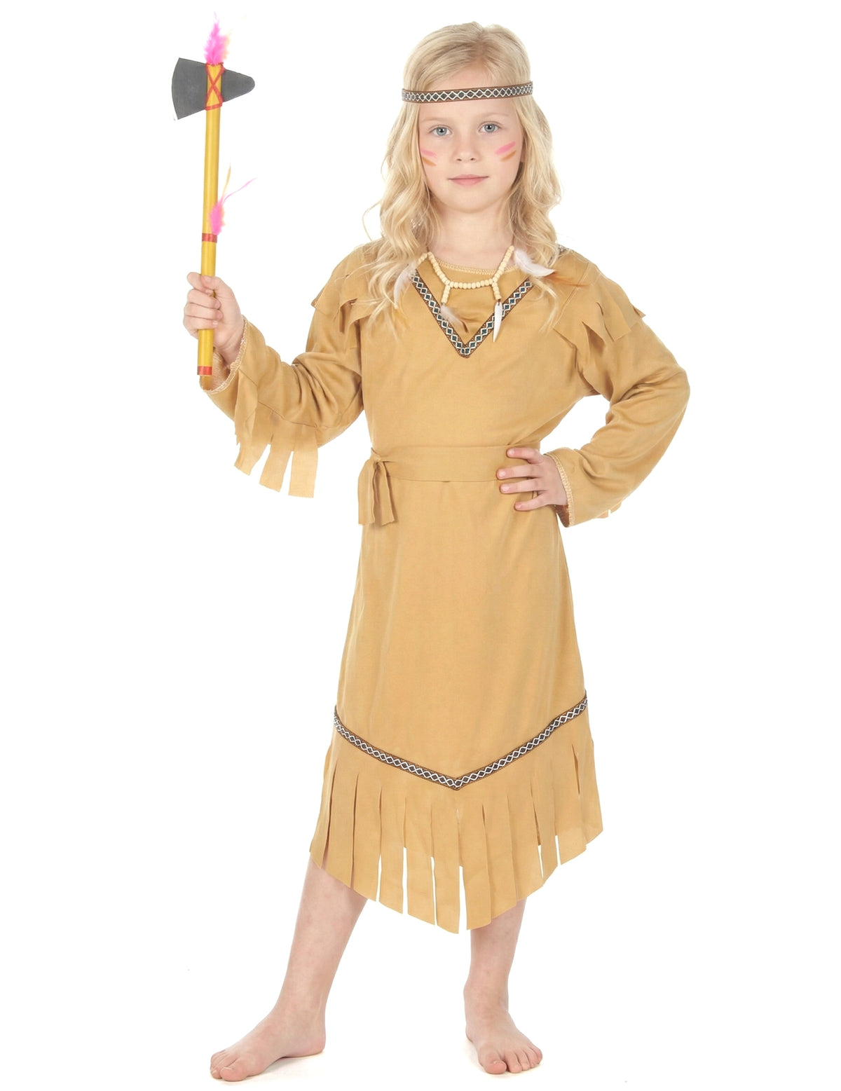 Déguisement d'indienne pour fille beige avec bandeau et franges