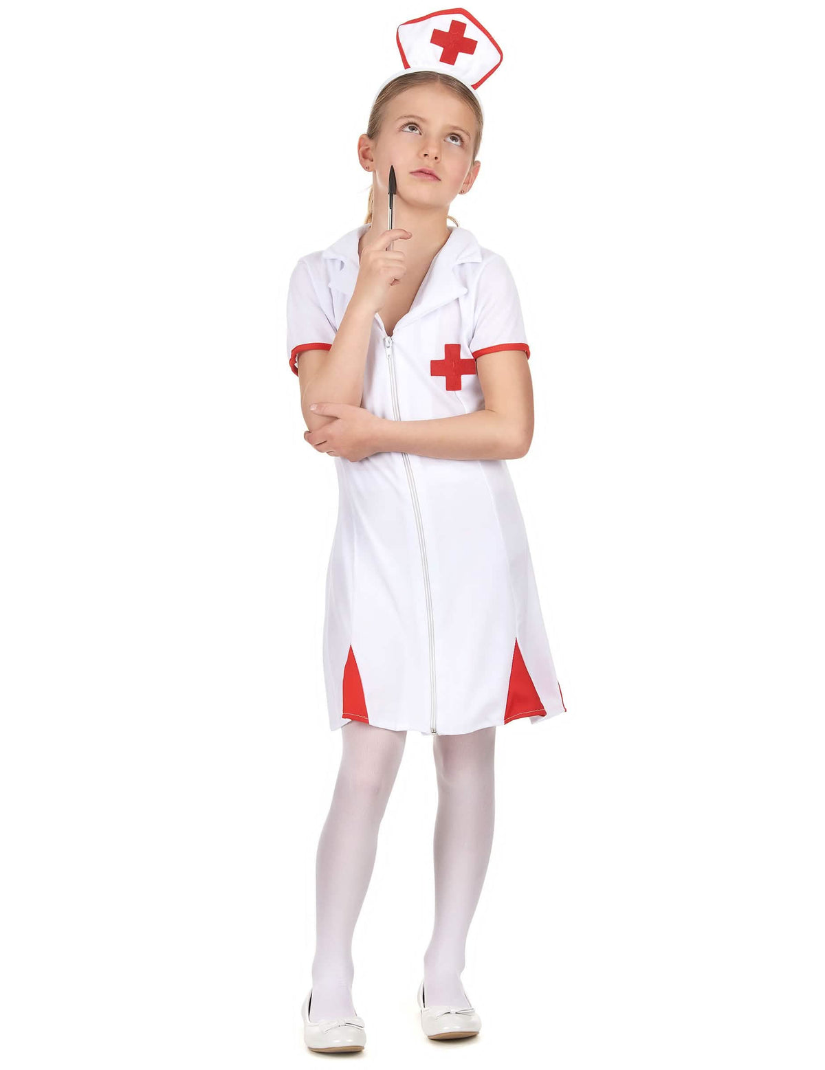 Fato de enfermeira para menina vermelho e branco com toucado