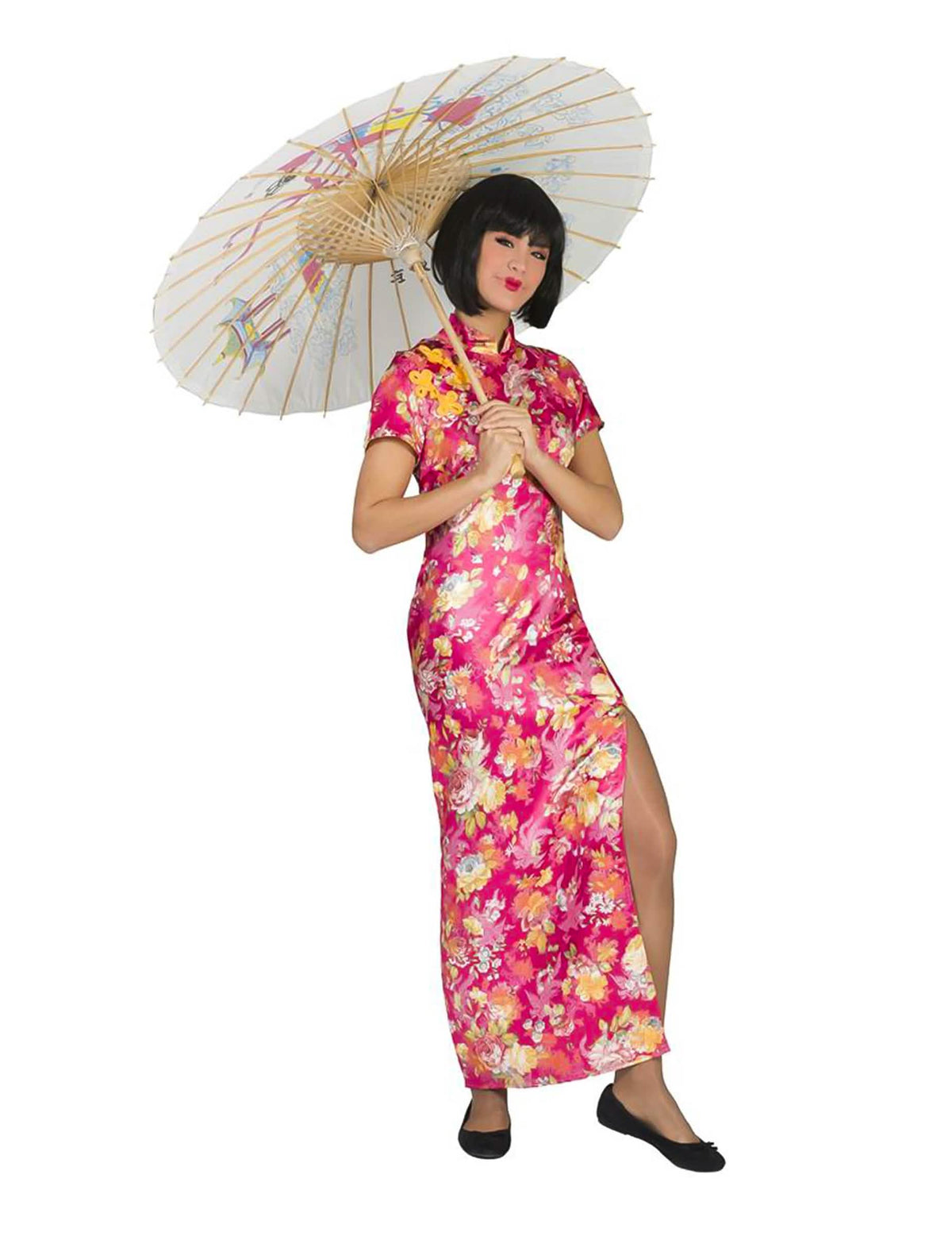 Fato de japonesa para mulher cor de rosa com flores