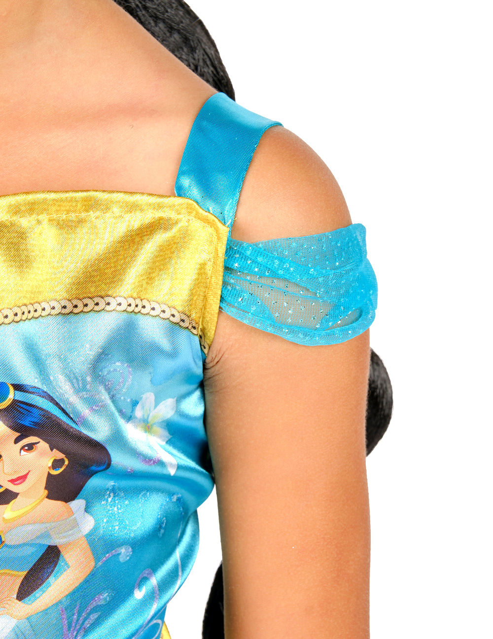 Détail de l'épaule et du bustier du déguisement de Jasmine™ pour enfant