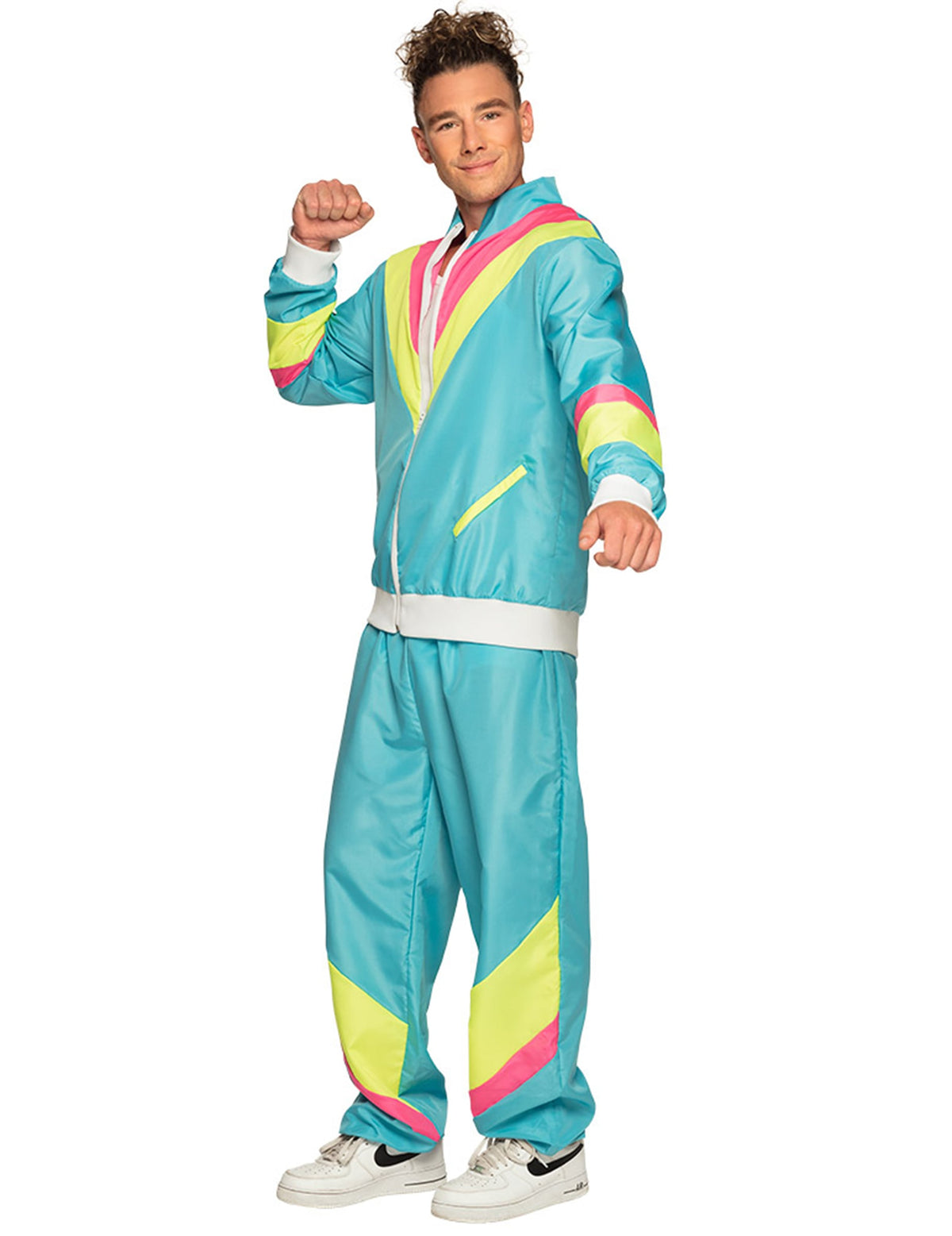Disfarce de jogging retro azul néon para homem