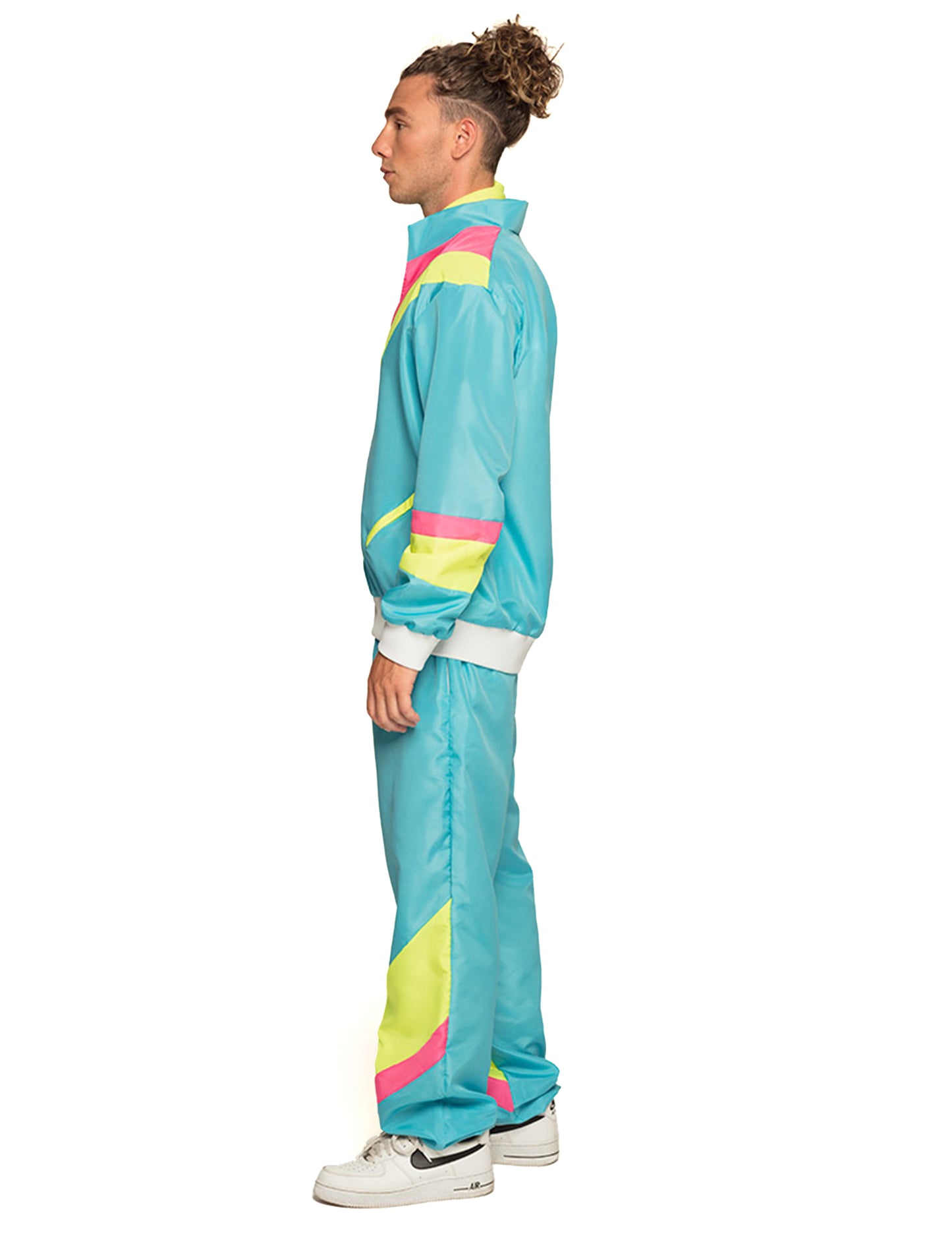 Disfarce de jogging retro azul néon para homem