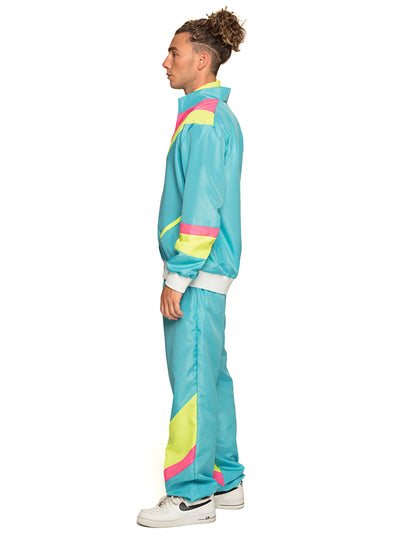 Disfarce de jogging retro azul néon para homem
