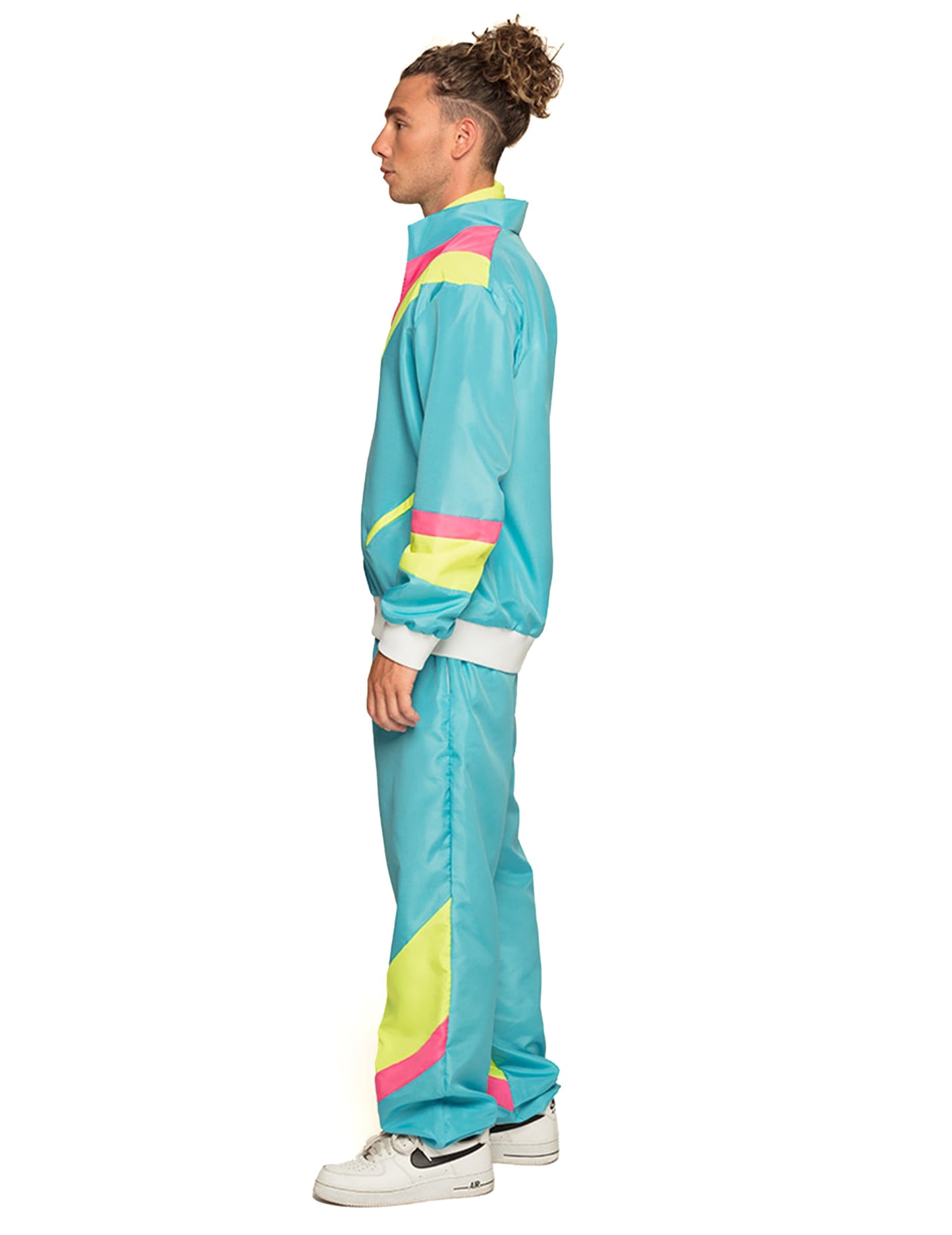 Disfarce de jogging retro azul néon para homem