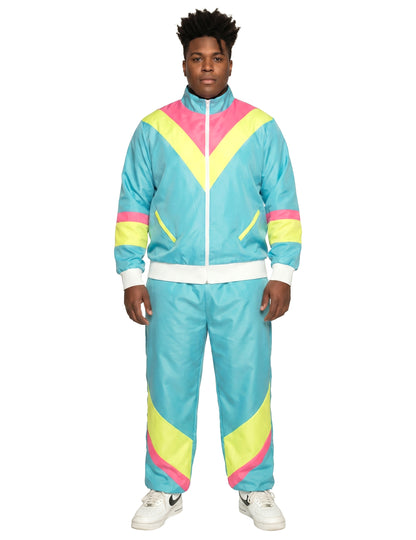 Disfarce de jogging retro azul néon para homem